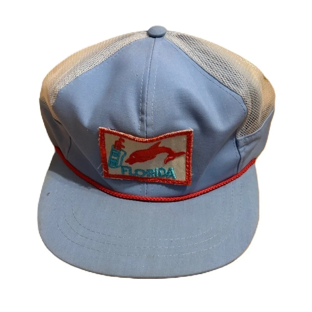 Vintage Florida Patch Fish Hat Golf Clubs Dolphin SnapBack Blue Orange